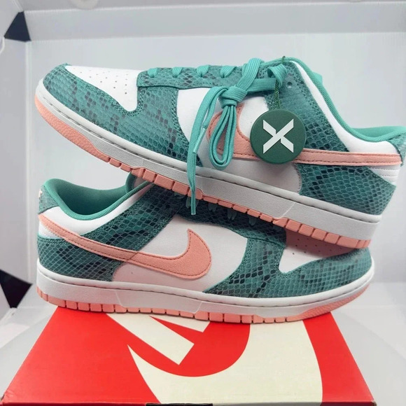 Nike Mens Dunk Low Snakeskin Sneakers Washed Teal Bleached Coral 11 DR8577-300 - Picture 5 of 8
